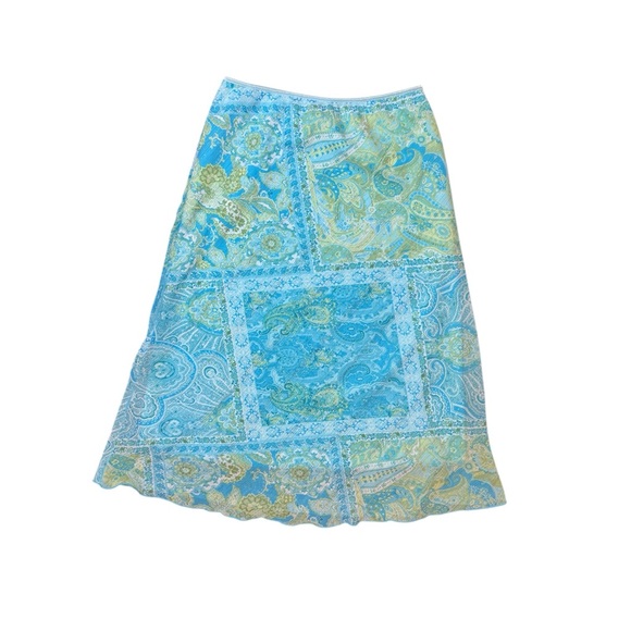 Y2K Wrapper Blue + Green Paisley Fairy Midi Skirt Size Medium - Picture 1 of 6